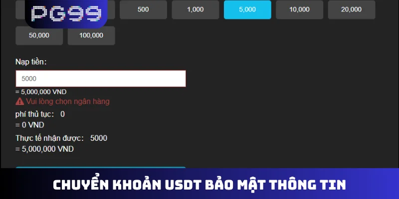 Chuyển khoản USDT bảo mật thông tin