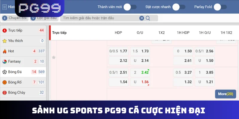 Sảnh UG Sports PG99 cá cược hiện đại